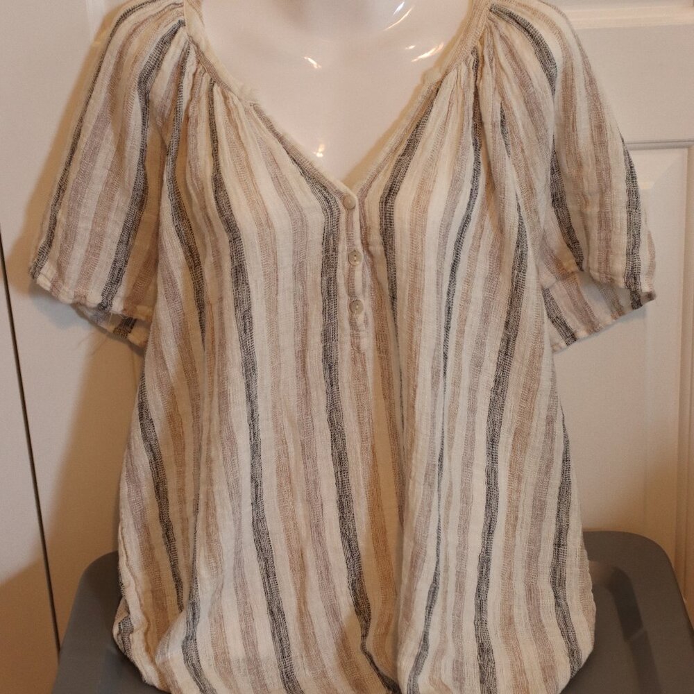 Heroes & Dreamers Linen/Rayon Short Sleeve Striped Tunic Top Plus Size 2X